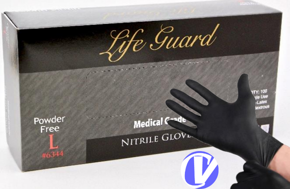 Nitrile Disposable  Glove - Medical Grade - Powder Free - Black Color - Strong 6Mil - 100 Gloves Box (10bx/Case) Size Large / Medium / Small / X Large